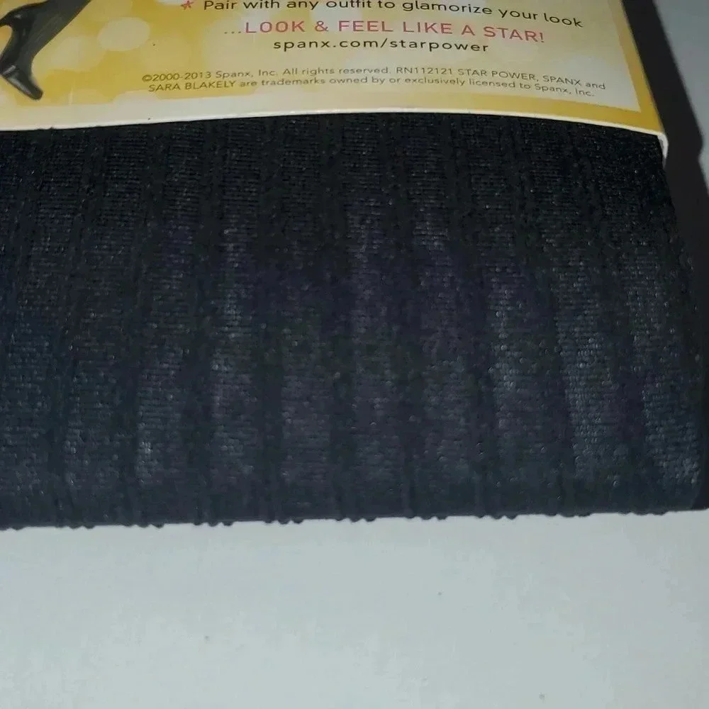 Star Power by Spanx Patterned Ribbed Row Shaping Tights Black NWT Size C